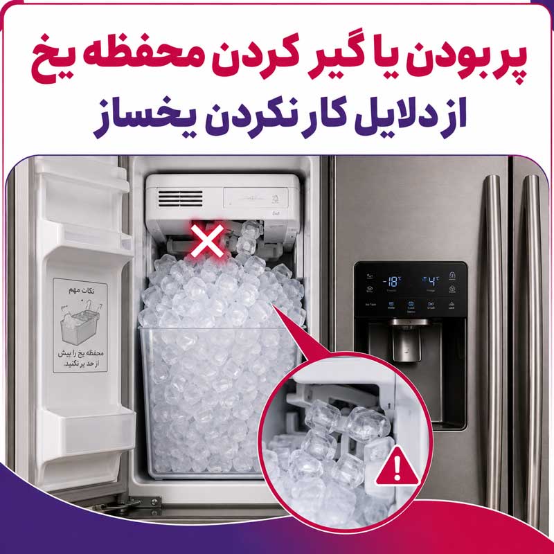 پر بودن یا گیر کردن محفظه یخ